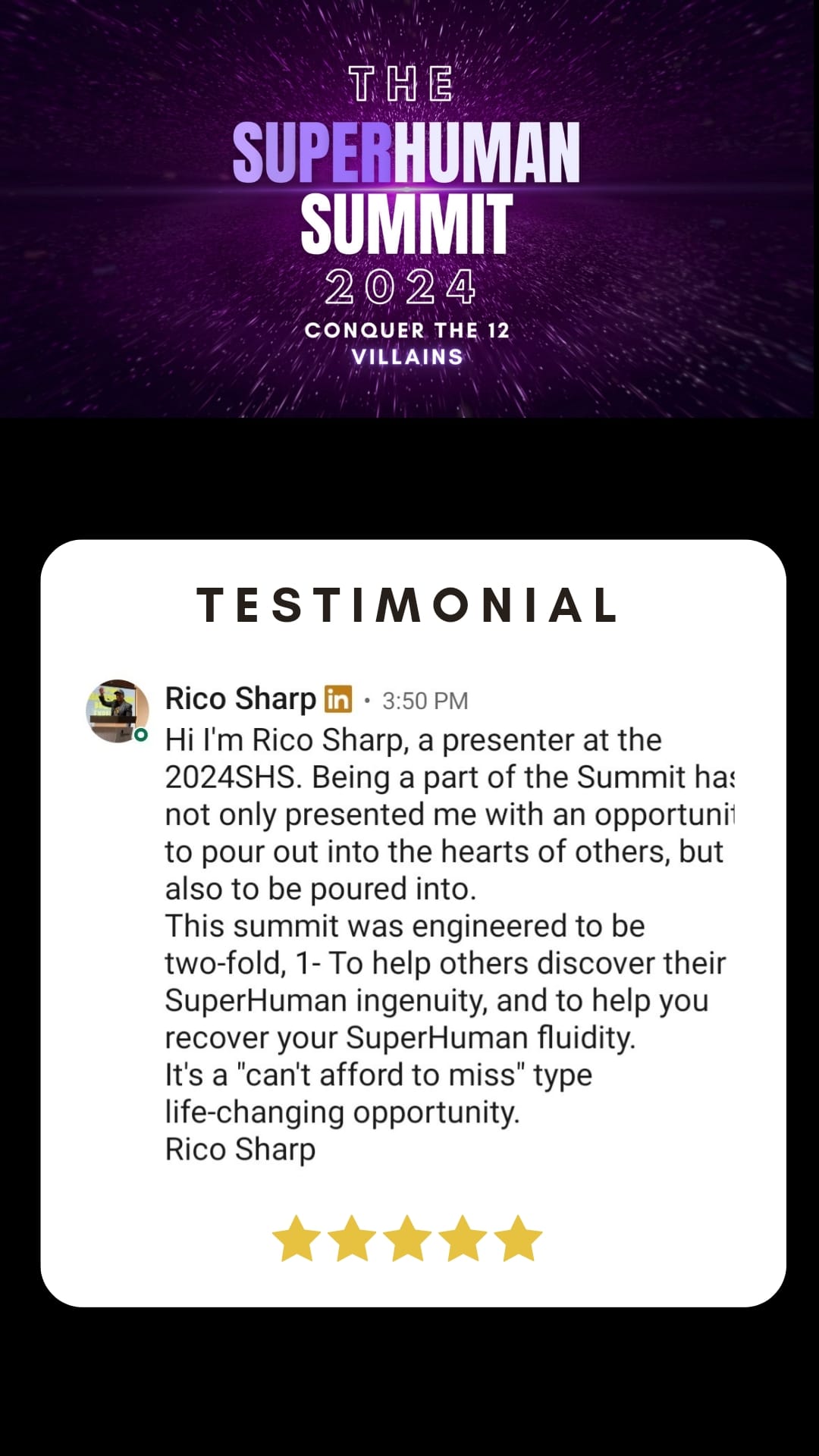 Testimonial from a previous summit attendee