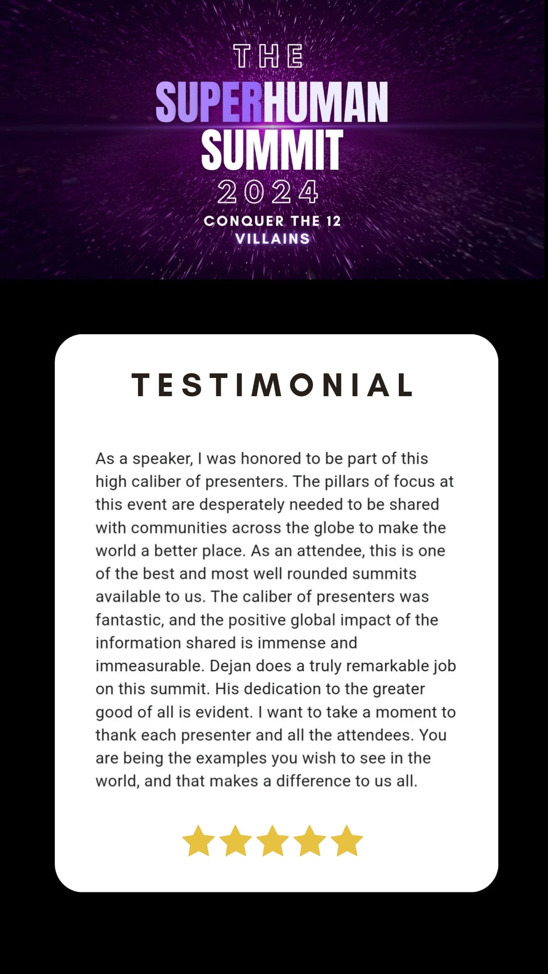 Testimonial from a previous summit attendee