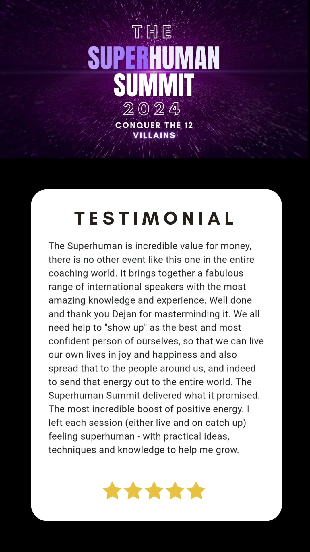 Testimonial from a previous summit attendee