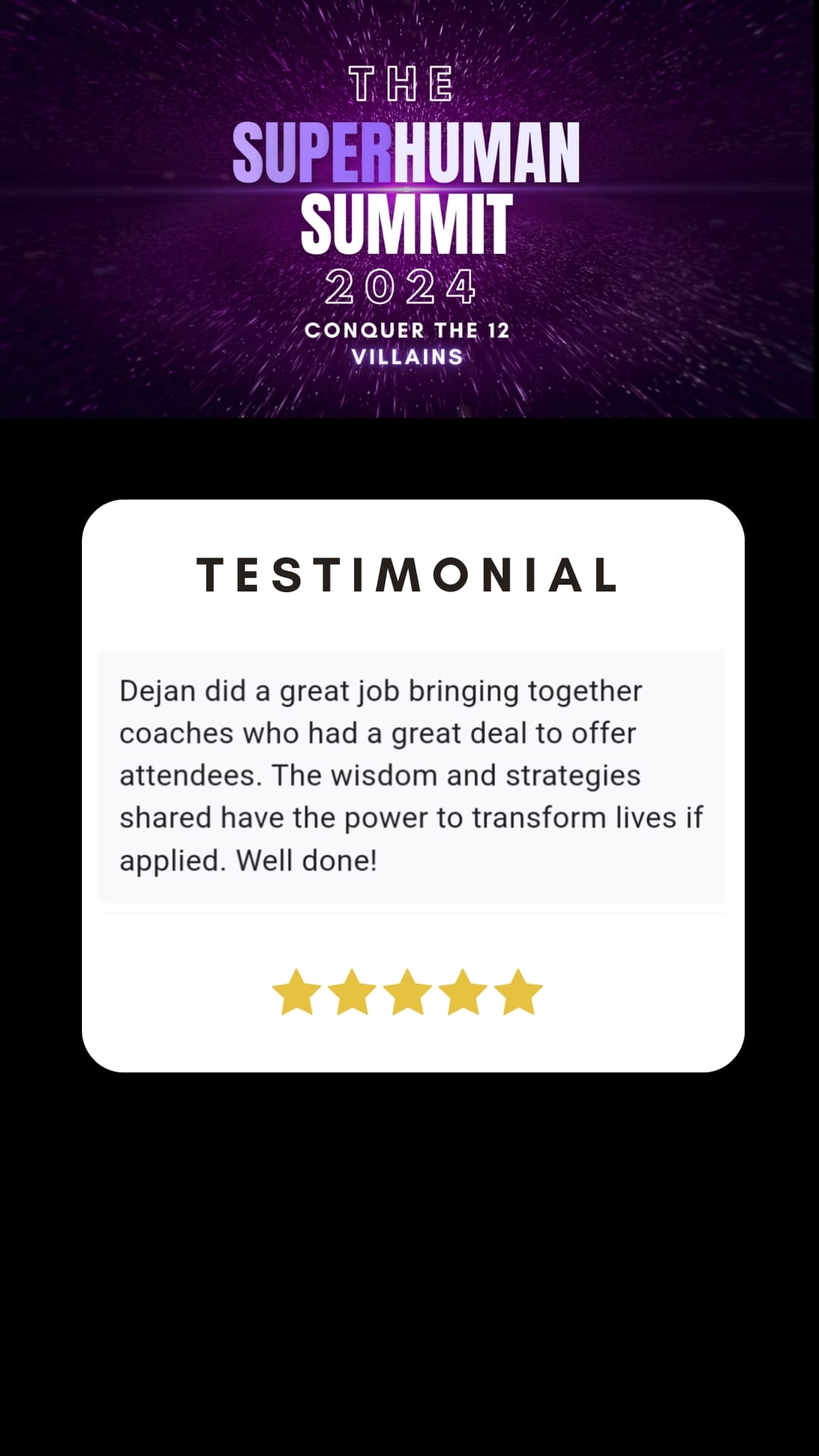 Testimonial from a previous summit attendee