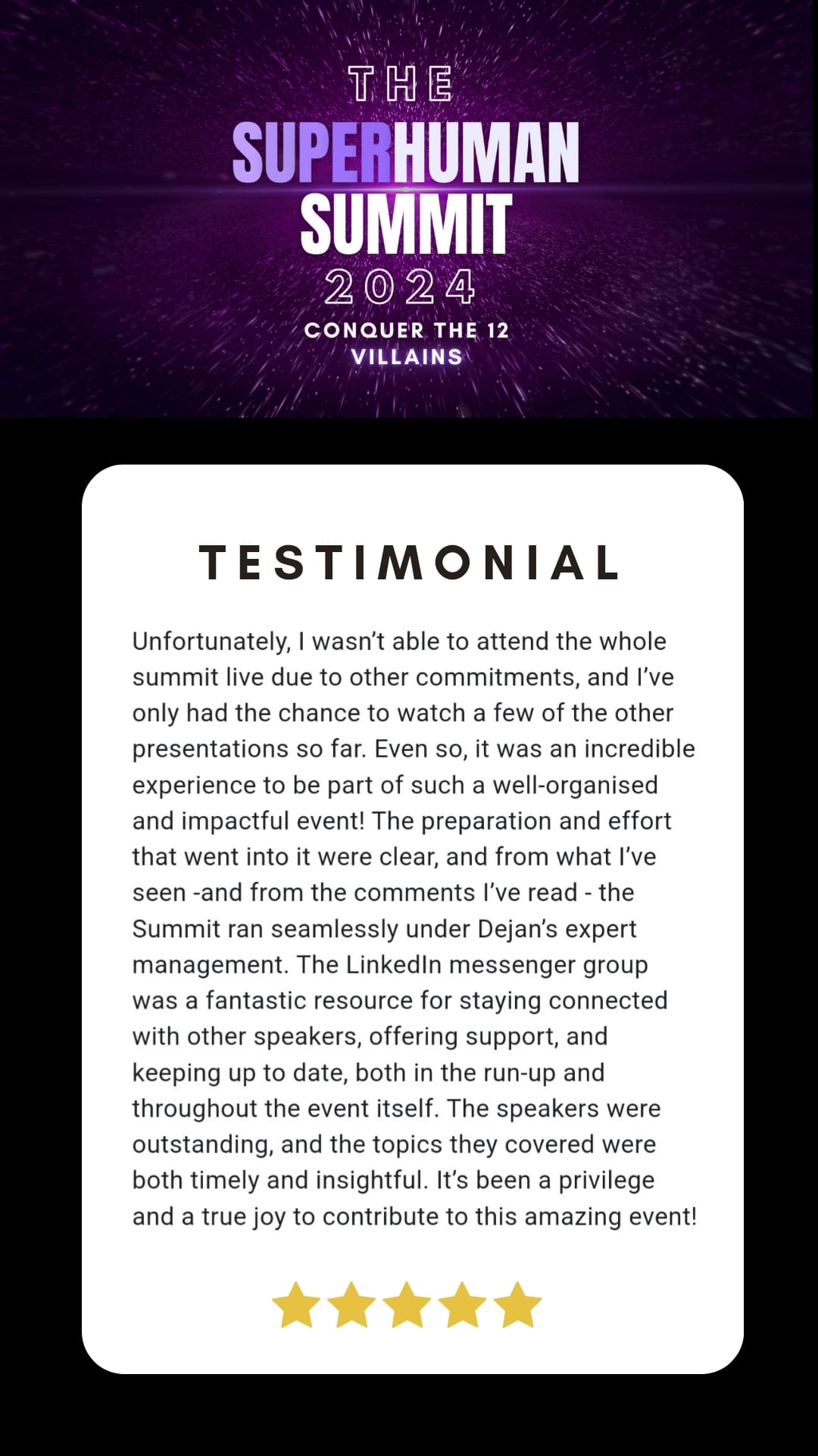 Testimonial from a previous summit attendee
