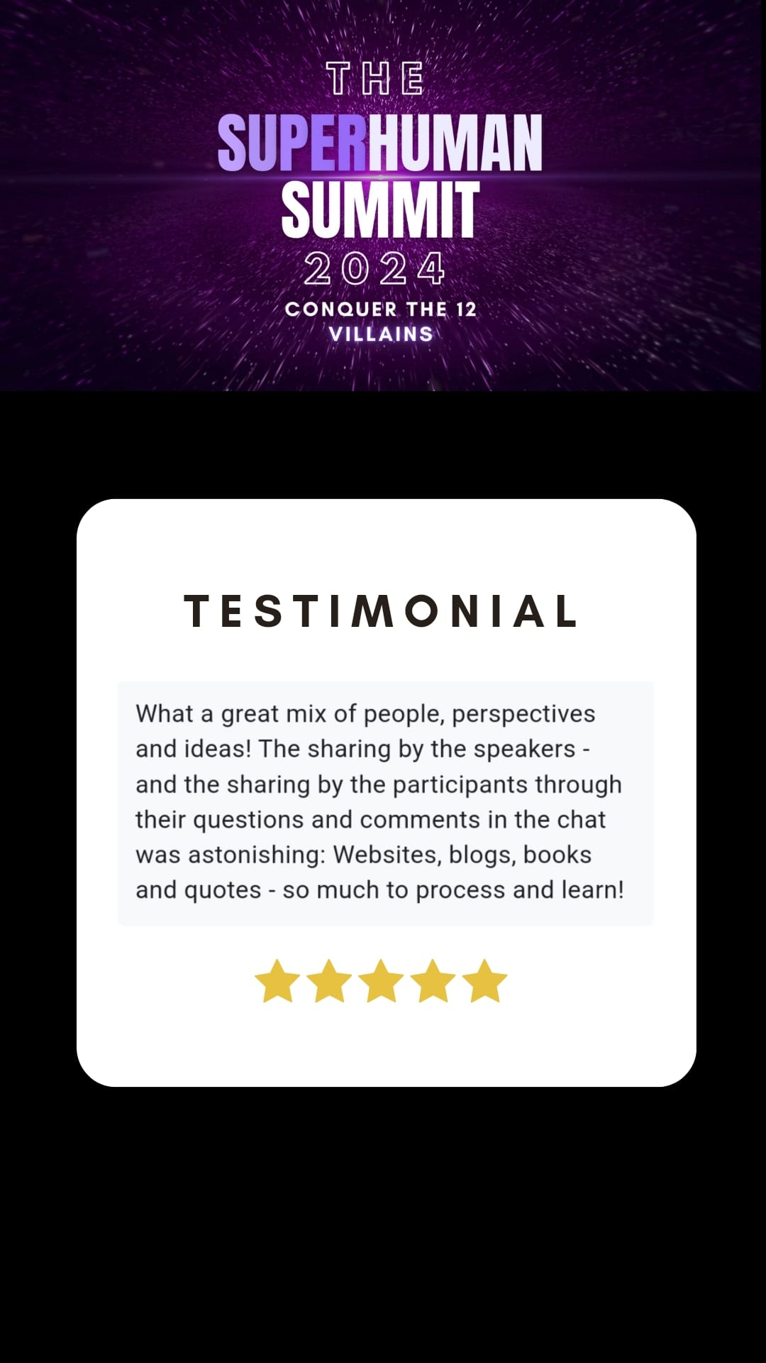Testimonial from a previous summit attendee