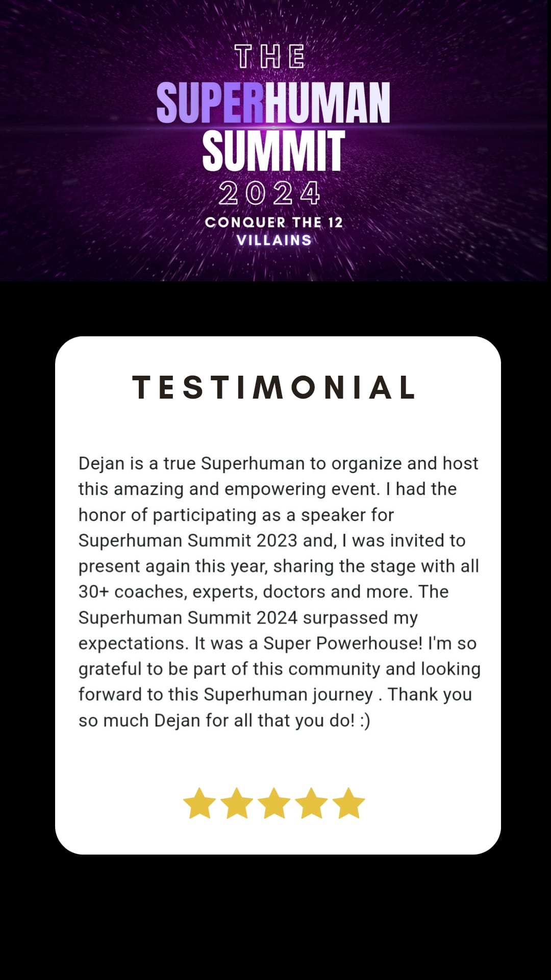 Testimonial from a previous summit attendee