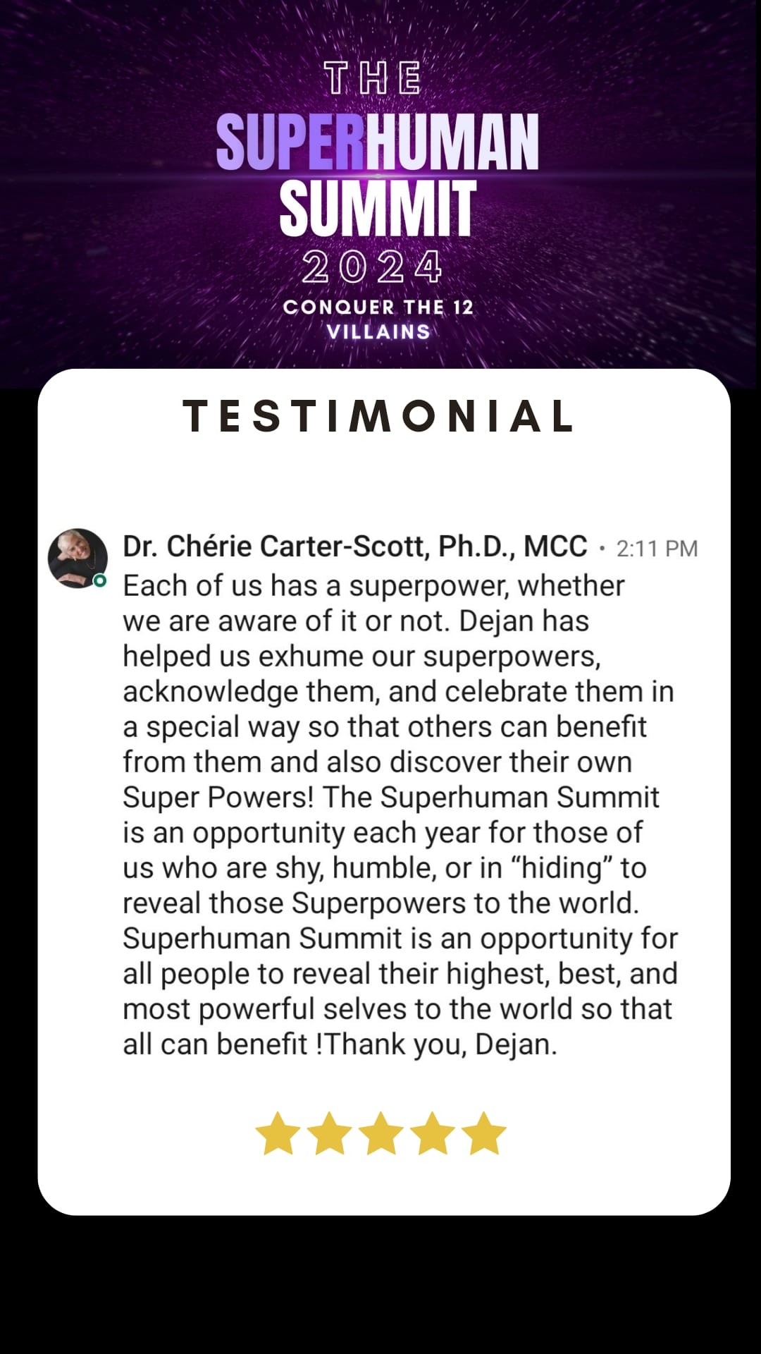 Testimonial from a previous summit attendee